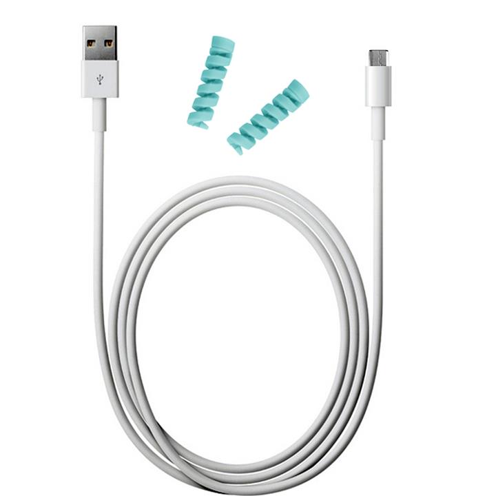 کابل شارژ USB به Micro USB مدل KL به طول به 2 متر به همراه دو عدد محافظ کابل سیلیکونی